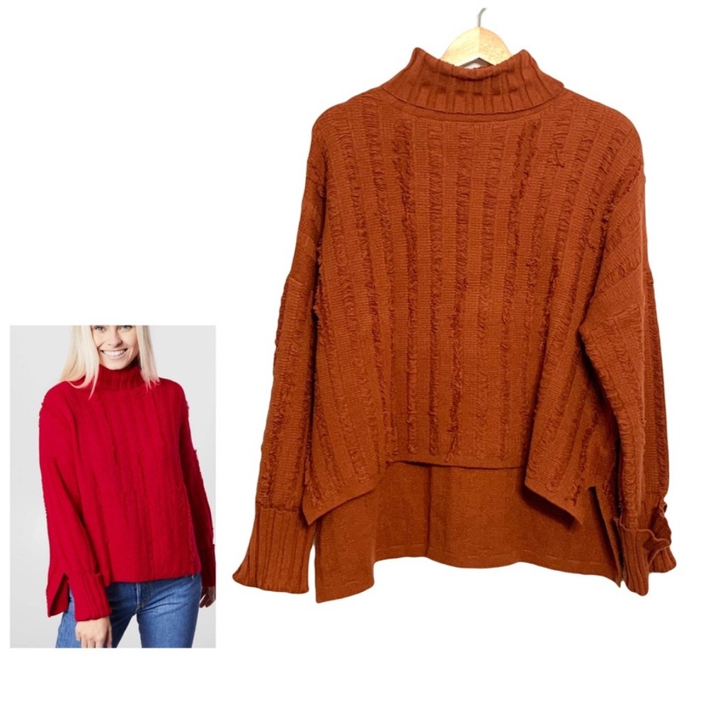 The Buckle by GILLI Picked Stitch Sweater in Terra-Cotta Size Small Turtleneck